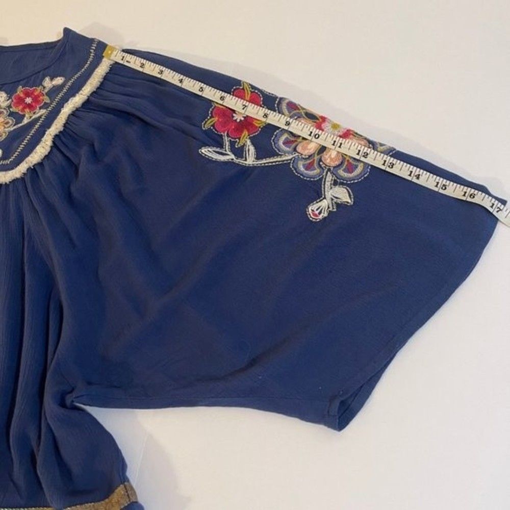 Women's Embroidered Blouse Blue Frayed X-Small - Picture 13 of 13